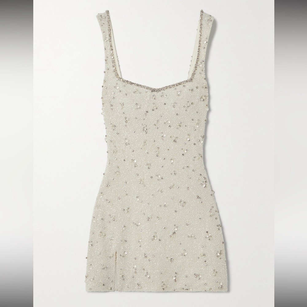 Clio Peppiatt White Ivory Bridal Mini Dress Embellished stretch-tulle mini dress
